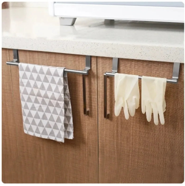 Stainless Steel Over-Door Towel Rack - Bathroom and Kitchen Storage Organizer
