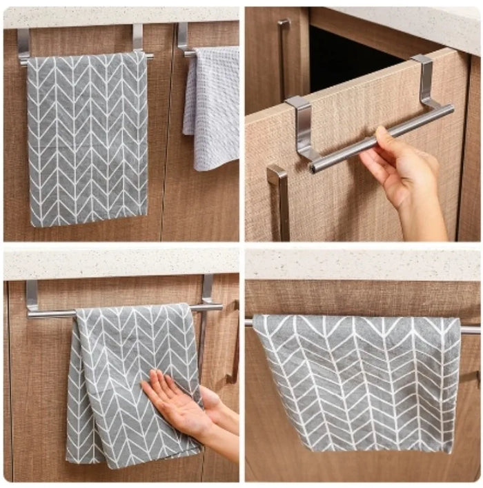 Stainless Steel Over-Door Towel Rack - Bathroom and Kitchen Storage Organizer