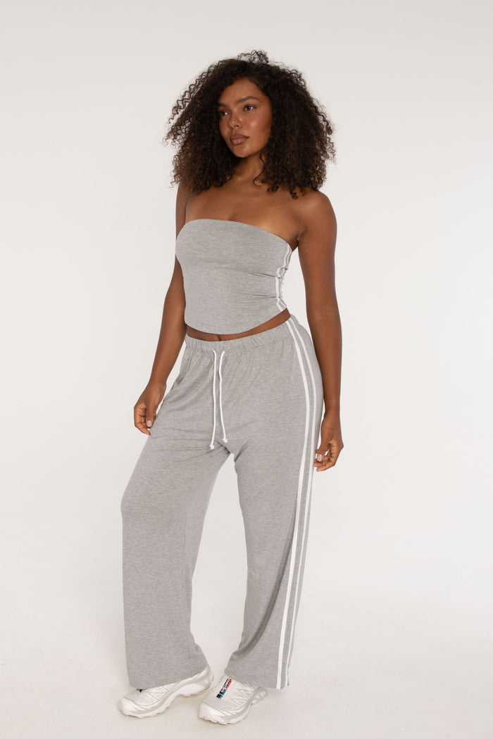 Stripe Tube Top - Heather Grey/White