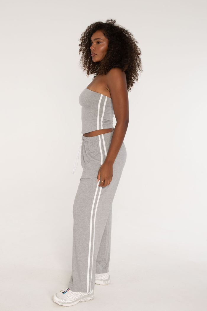 Stripe Tube Top - Heather Grey/White