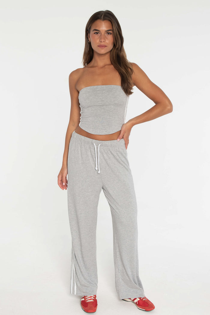 Stripe Tube Top - Heather Grey/White