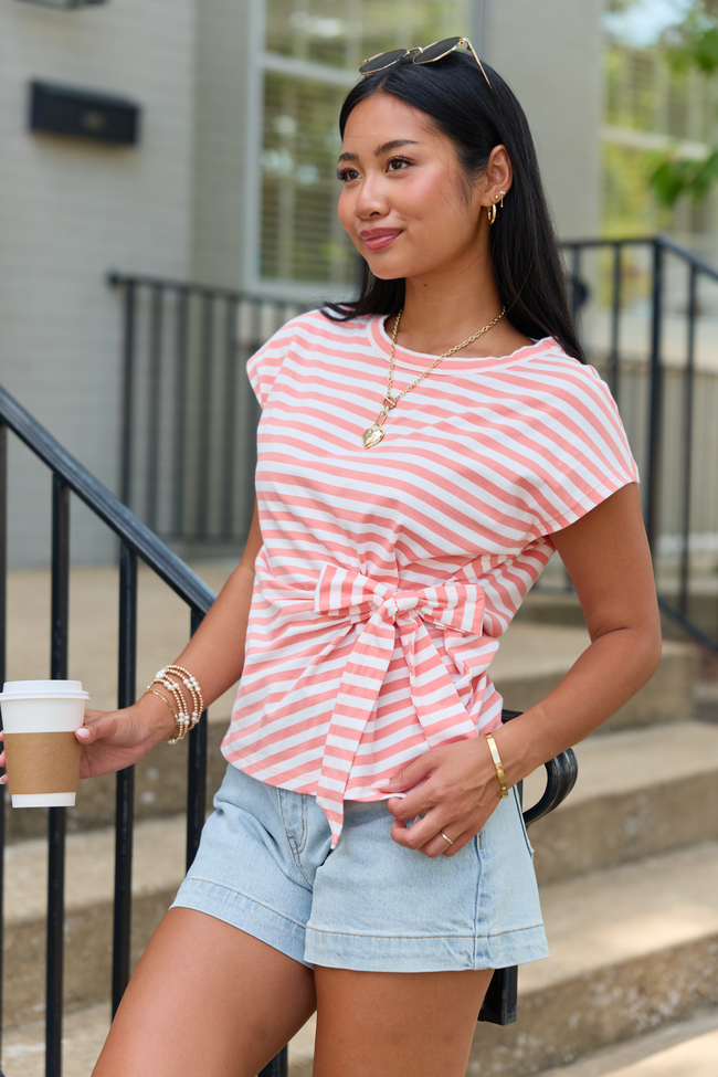 Sweet On Stripes Orange Striped Tie Front Tee