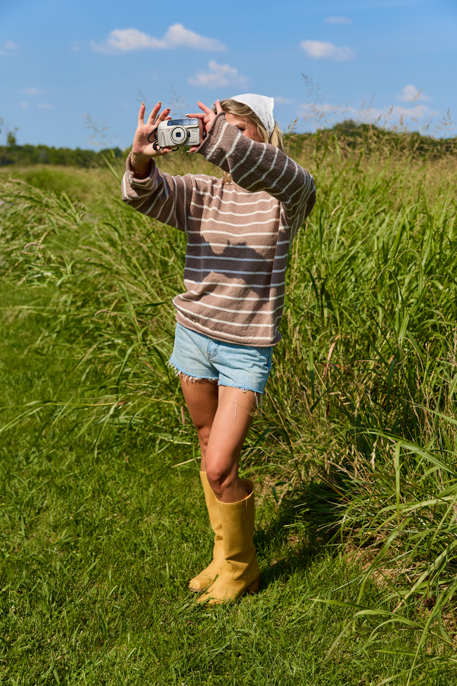 Sweet Serenity Taupe and White Striped Long Sleeve Sweater