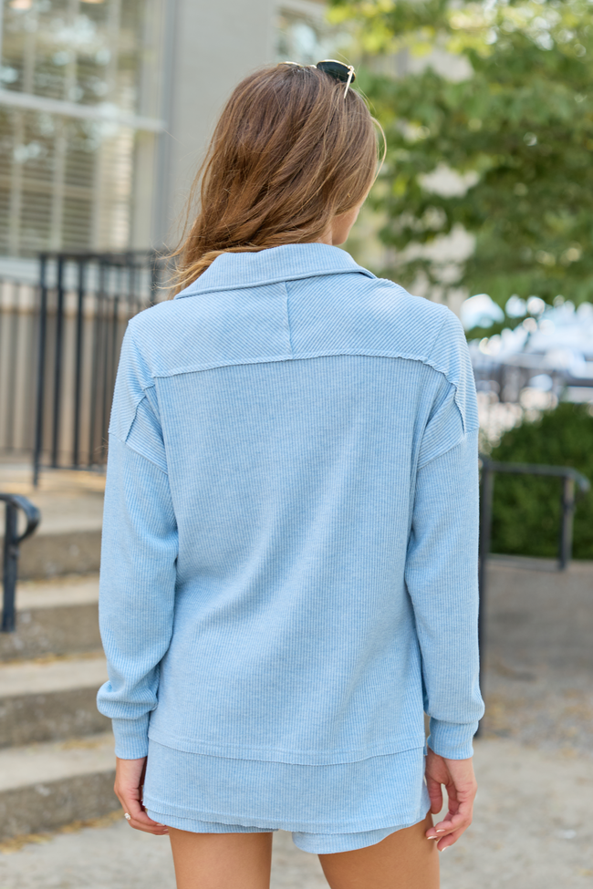 Take Five Waffle Knit Quarter Zip Blue