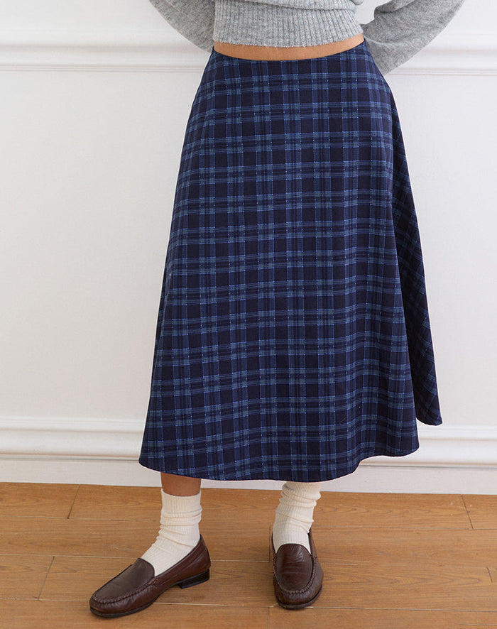 Image of Takika Midi Skirt in Midnight Blue Check
