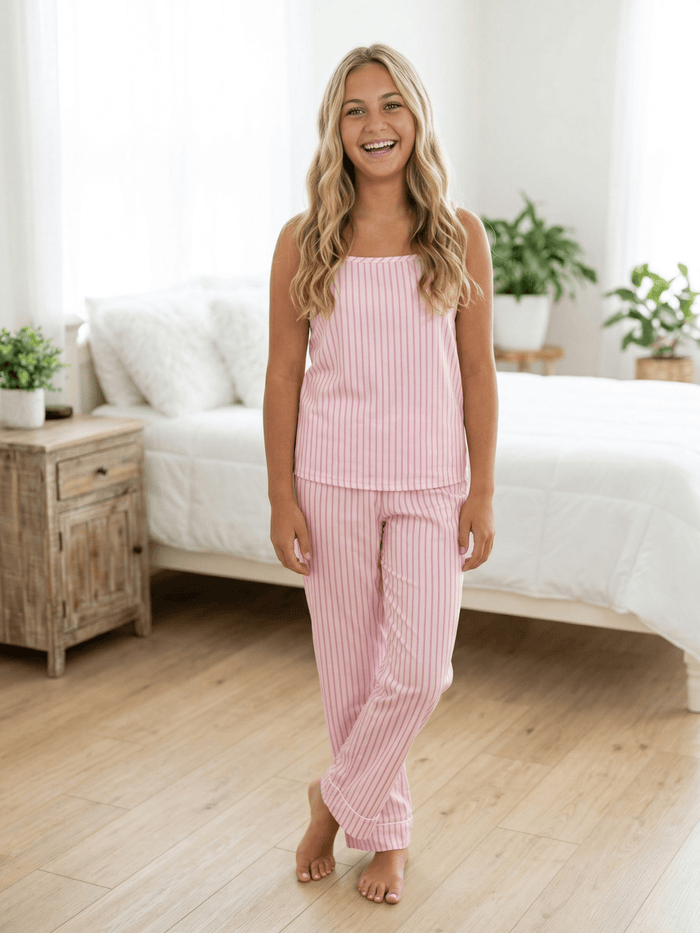 Tank Lounge Pant Set - Pink Stripe - Sugar Bee Clothing