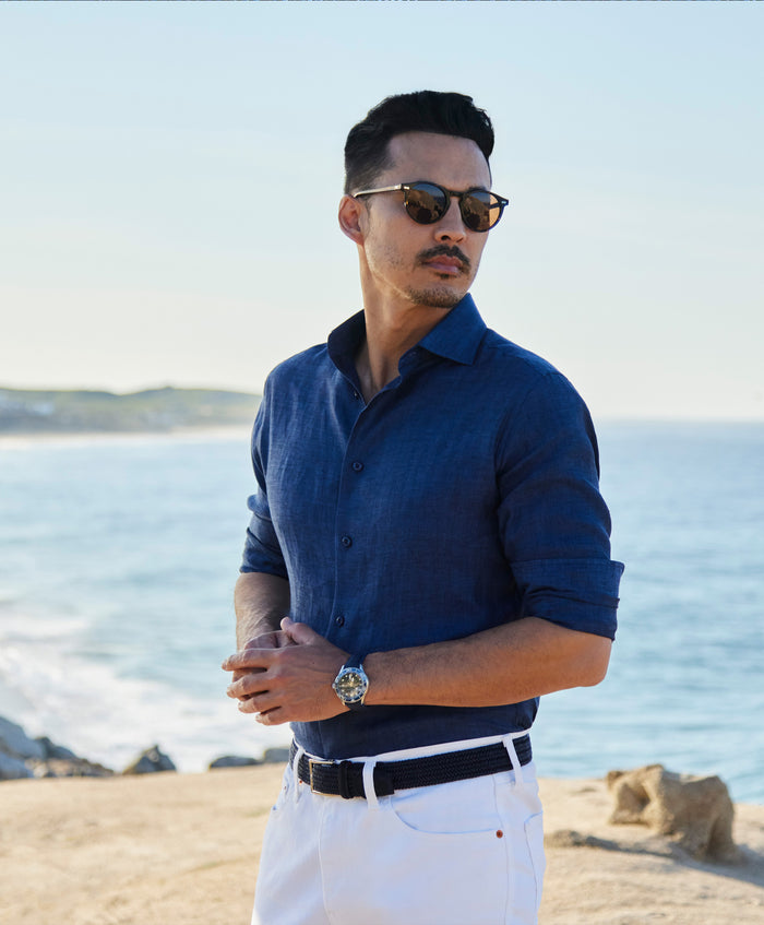TBMS12109412 | Navy Linen Dress Shirt