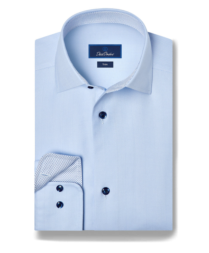 TBMS13100454 | Sky Contrast Herringbone Solid Dress Shirt