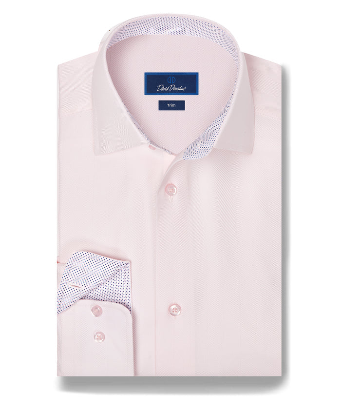 TBMS13100650 | Pink Contrast Herringbone Solid Dress Shirt