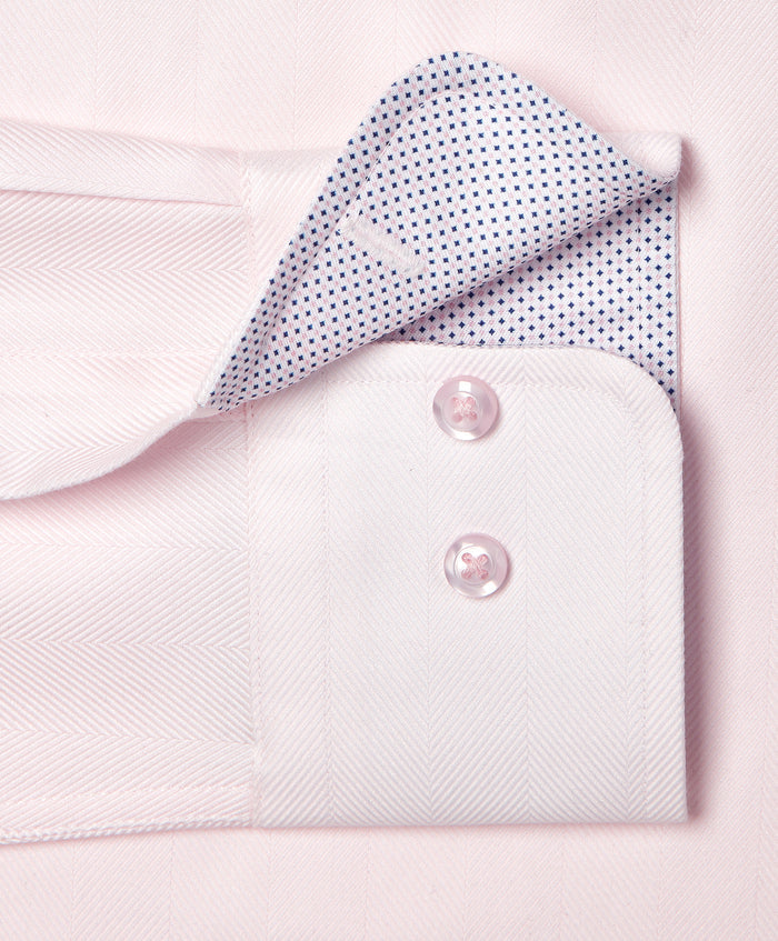 TBMS13100650 | Pink Contrast Herringbone Solid Dress Shirt