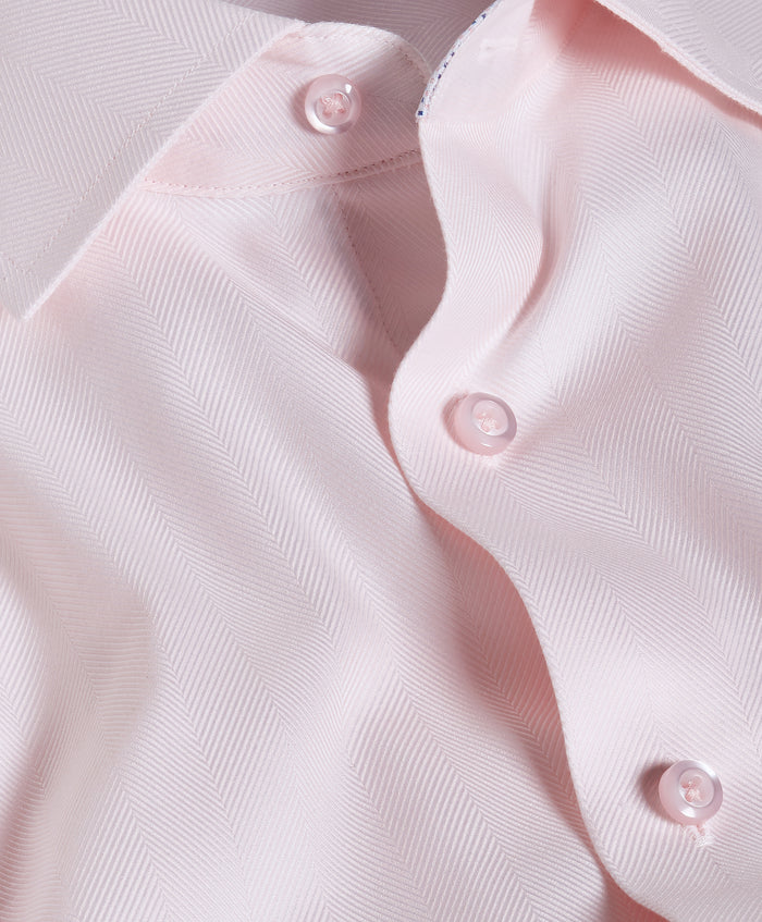 TBMS13100650 | Pink Contrast Herringbone Solid Dress Shirt
