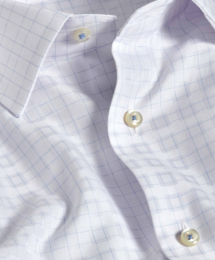 TBSP11851136 | White & Sky Dobby Check Dress Shirt