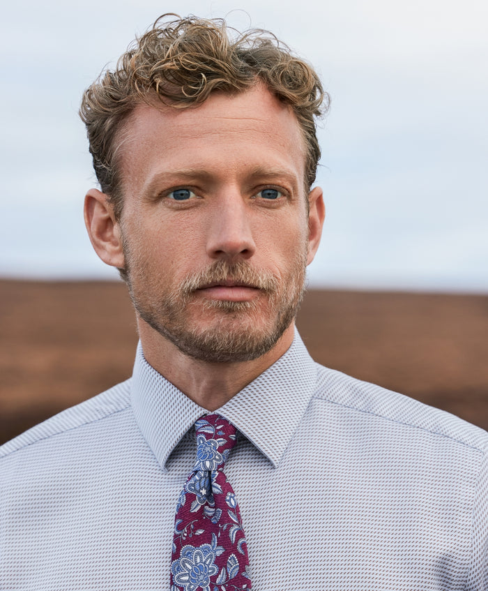 TBSP13001421 | Sky & Chocolate Textured Twill Dress Shirt