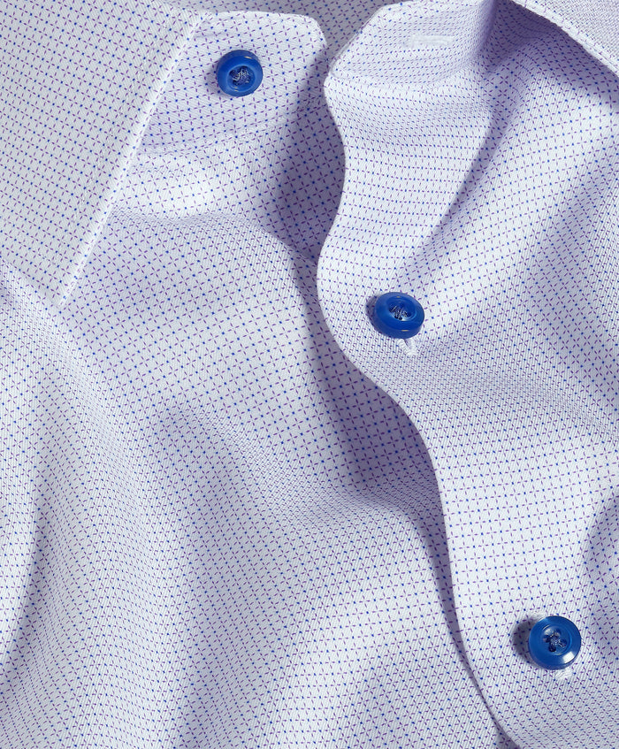 TBSP13005133 | White & Lilac Micro Geometric Print Stretch Dress Shirt