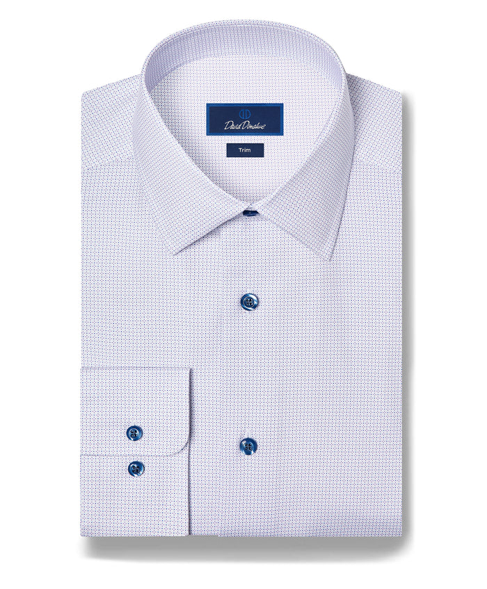 TBSP13005133 | White & Lilac Micro Geometric Print Stretch Dress Shirt