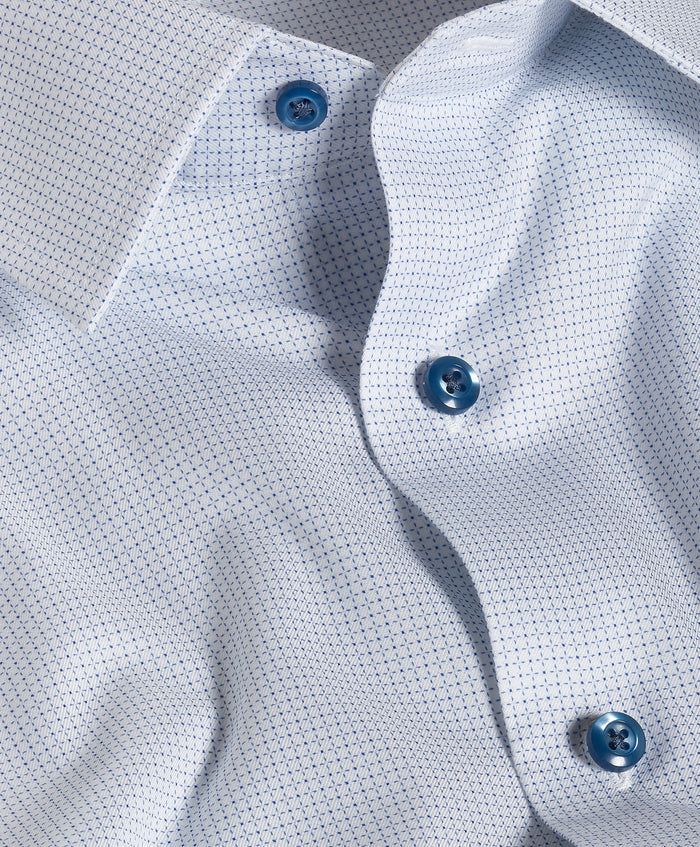 TBSP13005135 | White & Blue Micro Geometric Print Stretch Dress Shirt
