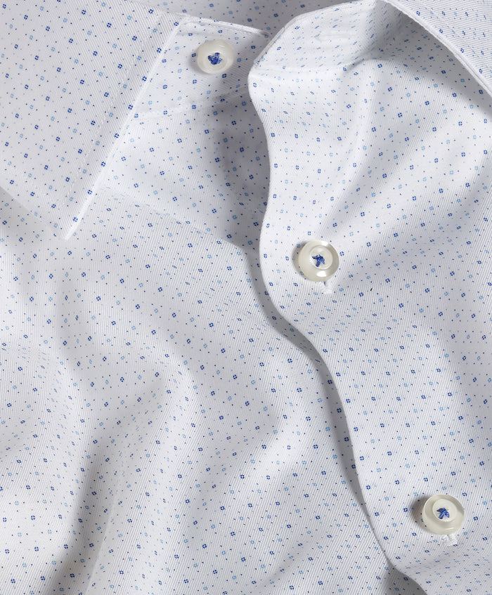 TBSP13200135 | White & Blue Micro Neat Print Stretch Dress Shirt