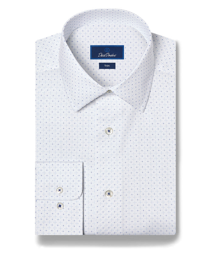 TBSP13200135 | White & Blue Micro Neat Print Stretch Dress Shirt