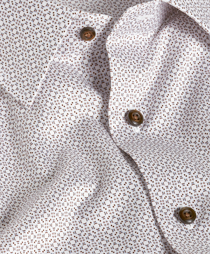 TBSP13600102 | White & Chocolate Geometric Print Dress Shirt