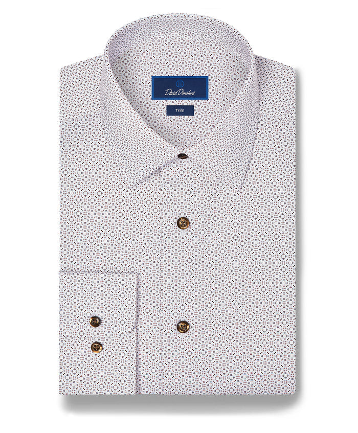TBSP13600102 | White & Chocolate Geometric Print Dress Shirt