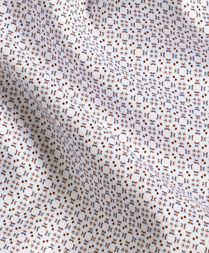 TBSP13600102 | White & Chocolate Geometric Print Dress Shirt