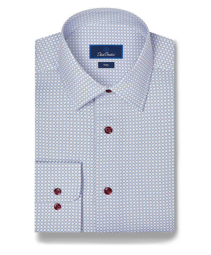 TBSP13601165 | White & Merlot Geometric Print Dress Shirt