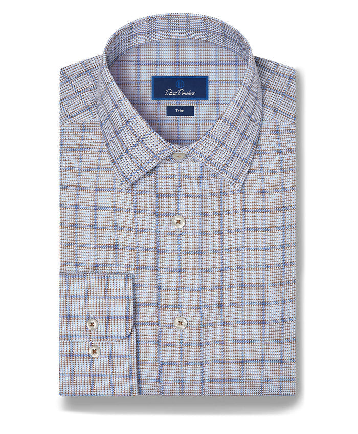 TBSP13807215 | Chocolate & Blue Textured Windowpane Dress Shirt