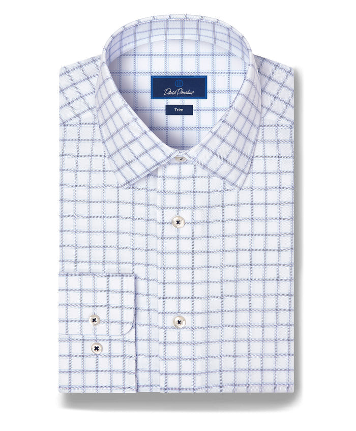 TBSP13810155 | White & Navy Windowpane Check Dress Shirt