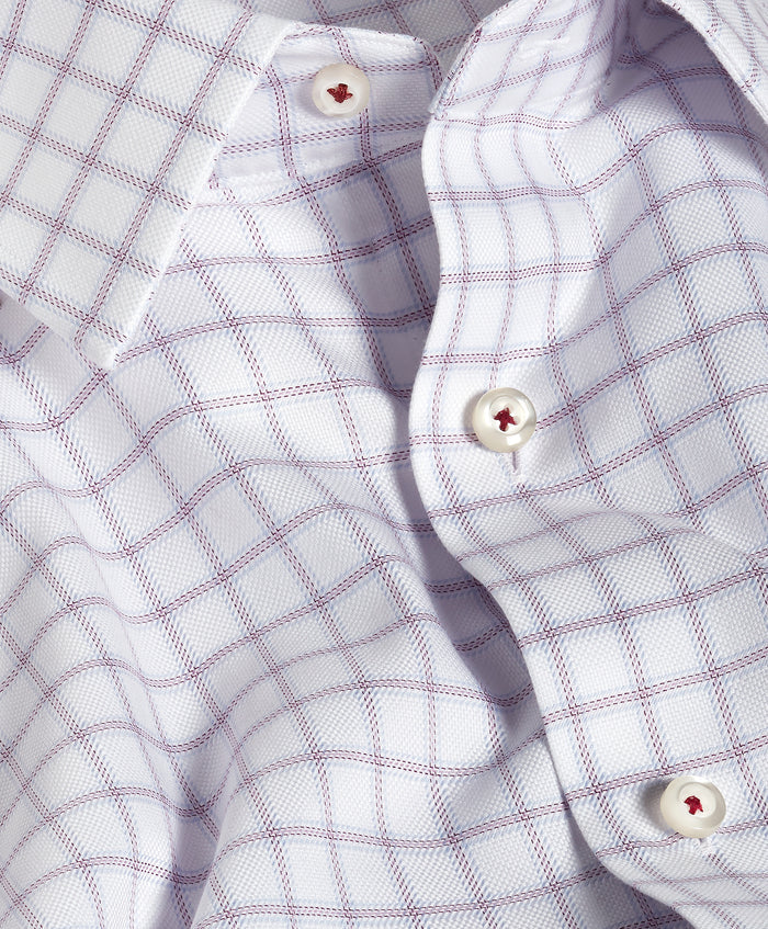 TBSP13810165 | White & Merlot Windowpane Check Dress Shirt