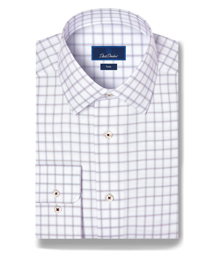 TBSP13810165 | White & Merlot Windowpane Check Dress Shirt