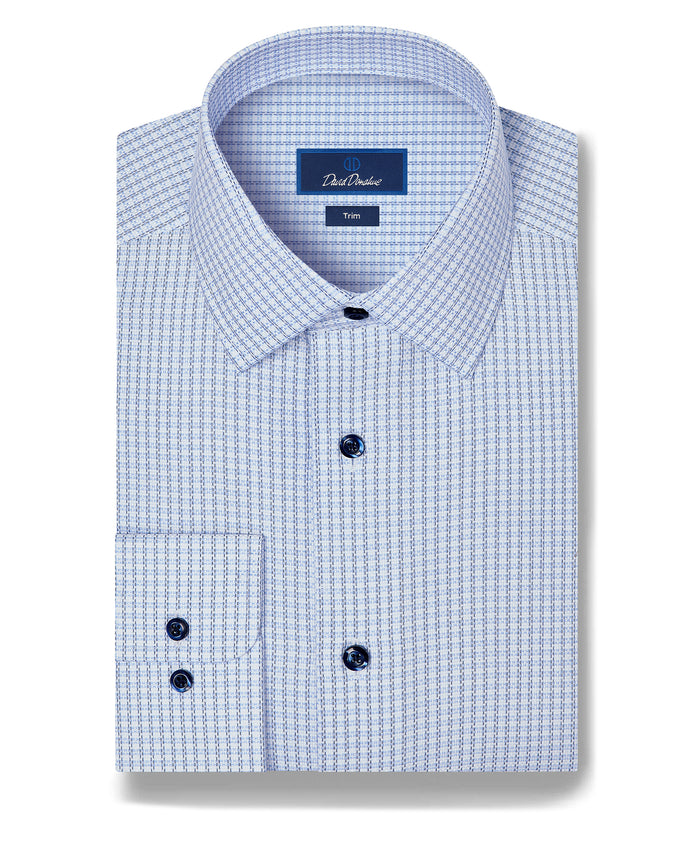 TBSP13811135 | White & Blue Textured Check Dress Shirt