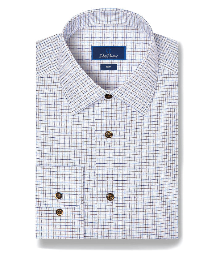 TBSP13812427 | Blue & Chocolate Dobby Check Dress Shirt