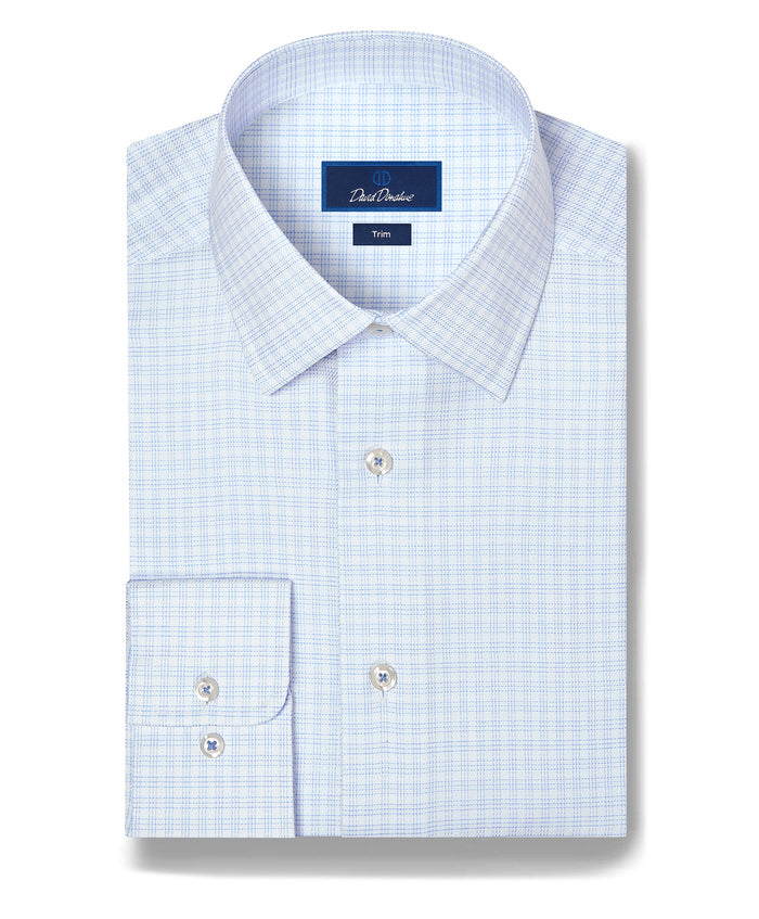 TBSP13819136 | White & Sky Twill Check Stretch Dress Shirt
