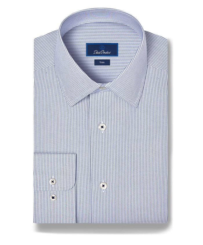 TBSP13950407 | Navy & White Twill Stripe Stretch Dress Shirt