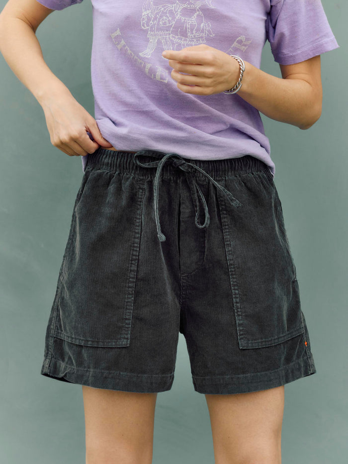 Dark Slate Gray the lounge short in sunfaded black cord