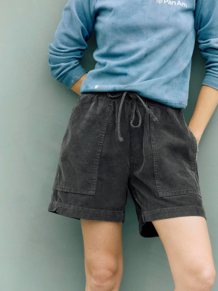 Dark Slate Gray the lounge short in sunfaded black cord