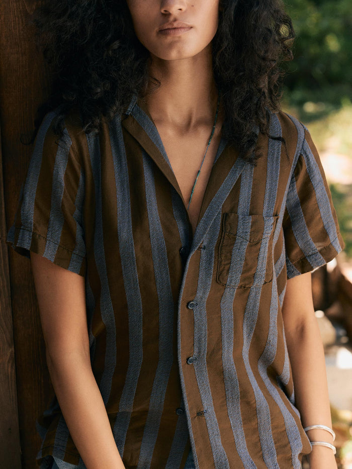 Black the sunfair shirt in indigo jacquard stripe