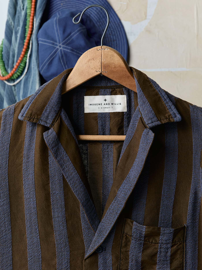Dark Slate Gray the sunfair shirt in indigo jacquard stripe