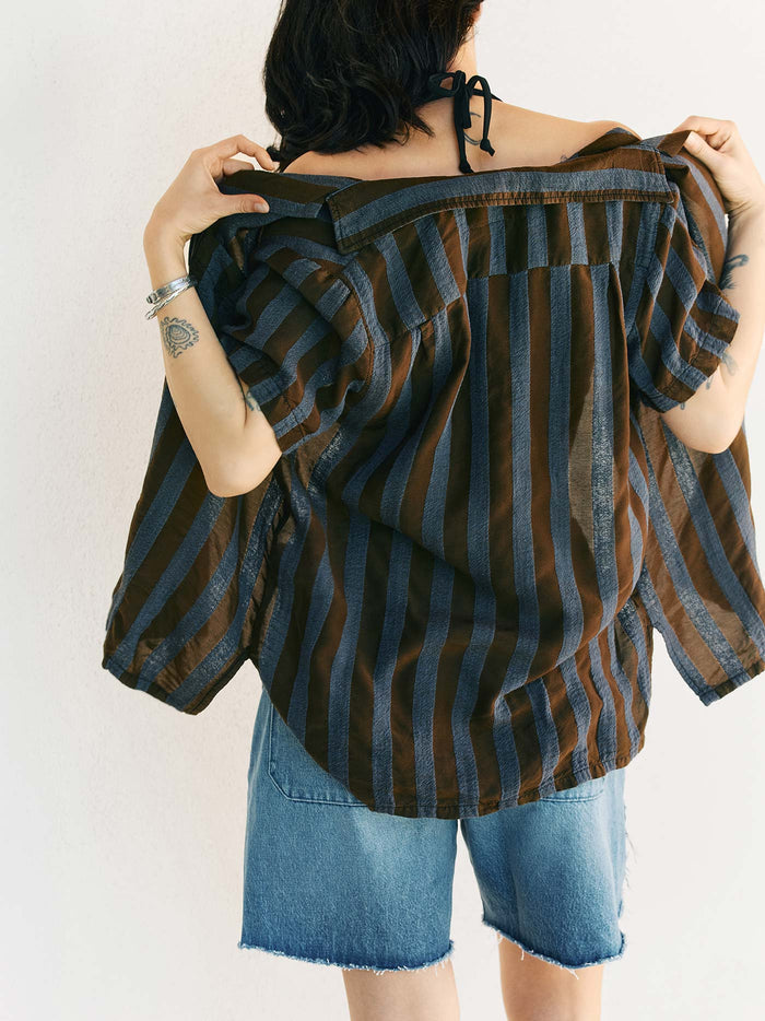 Antique White the sunfair shirt in indigo jacquard stripe
