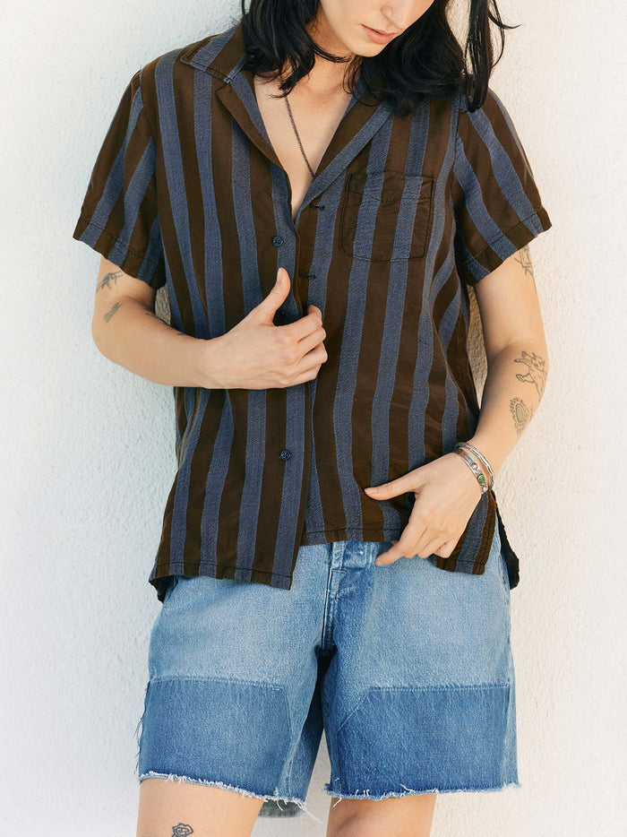 Dark Slate Gray the sunfair shirt in indigo jacquard stripe