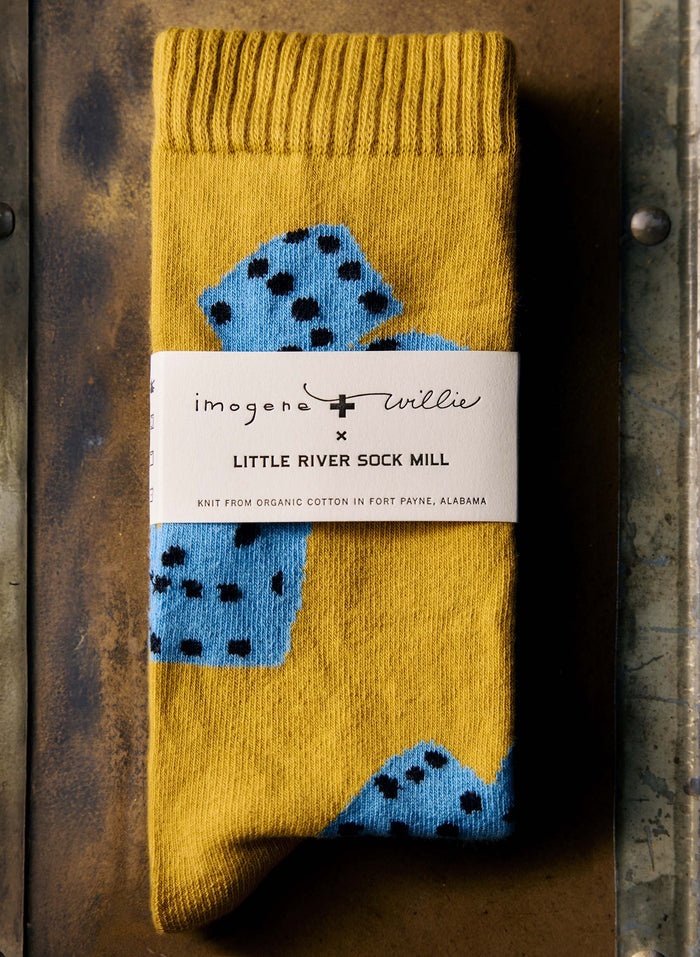 Dark Slate Gray the "tumblin dice" sock in gold
