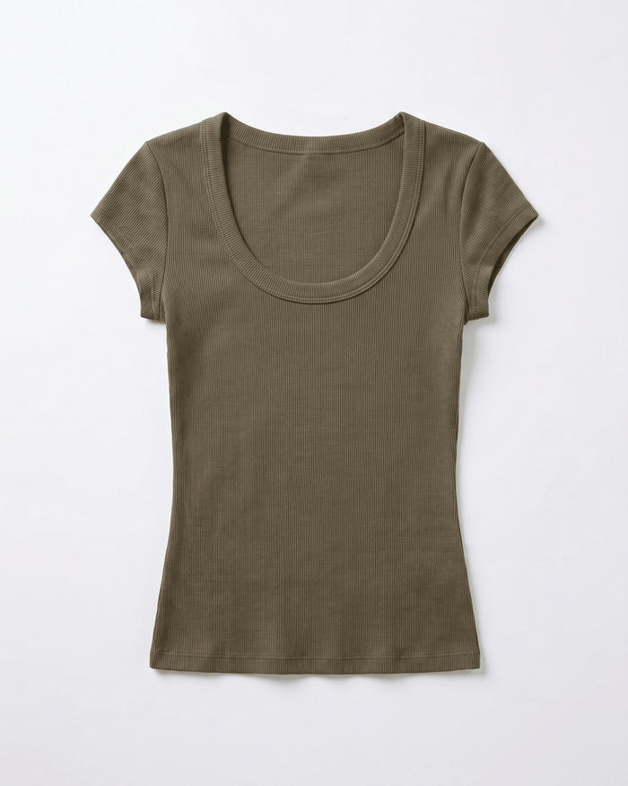 THEA KORTÆRMET T-SHIRT - ARMY
