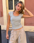 THEA KORTÆRMET T-SHIRT - LT GREY/WHITE STRIPE