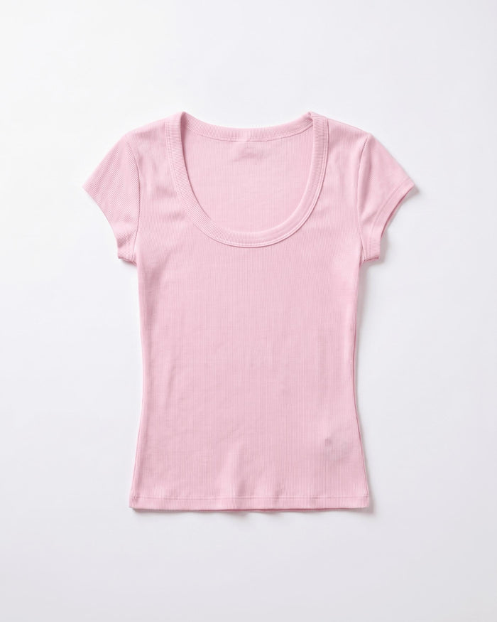 THEA KORTÆRMET T-SHIRT - LT PINK