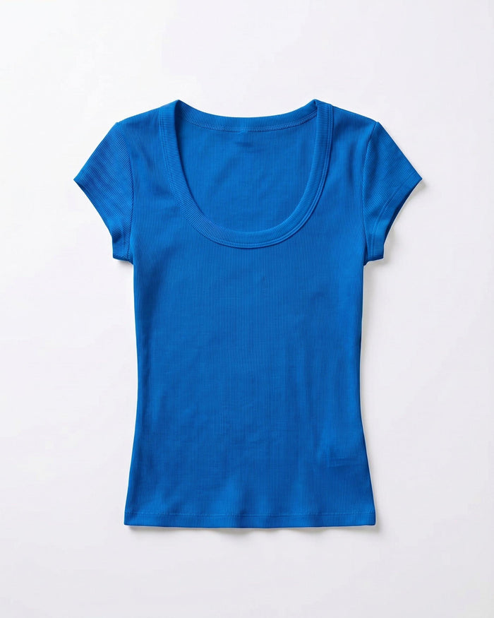THEA KORTÆRMET T-SHIRT - ROYAL BLUE