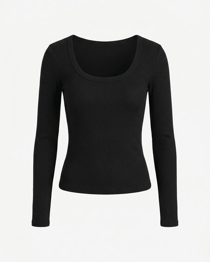 THEA LANGÆRMET T-SHIRT - BLACK
