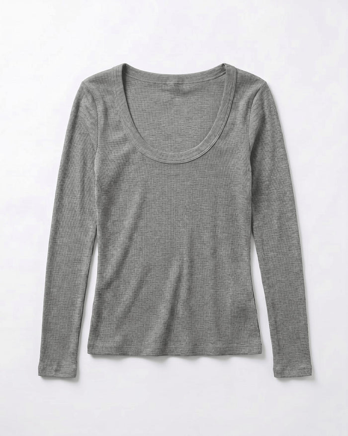 THEA LANGÆRMET T-SHIRT - LT GREY