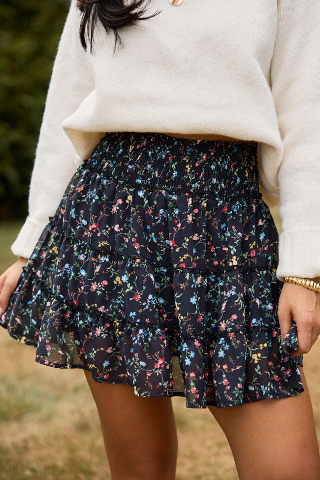 Through The Garden Black Multi Floral Skort