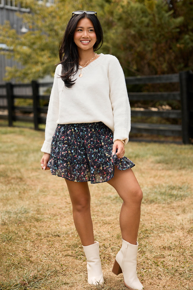 Through The Garden Black Multi Floral Skort