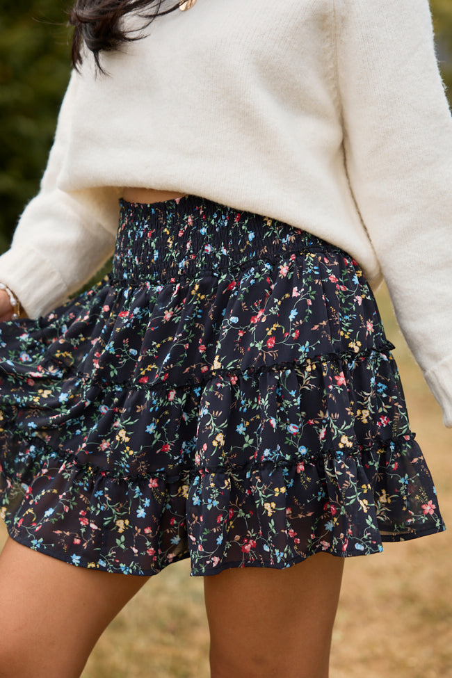 Through The Garden Black Multi Floral Skort